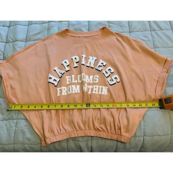 Cropped Top ~ Oversized~Women~Tee Shirt~Peach Size M - Picture 7 of 11